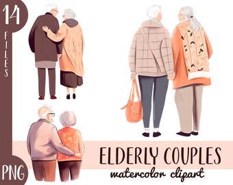 Watercolor Elderly Couples Clipart: Love & Friendship Illustration (Digital Download)