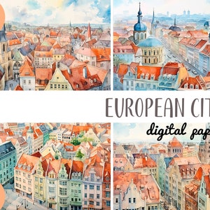 Watercolor European Cityscape Clipart: Cozy Houses (Digital Download)