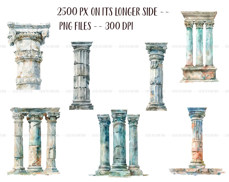 Watercolor Antique Columns Clipart - Ruins Illustrations - Vintage ...