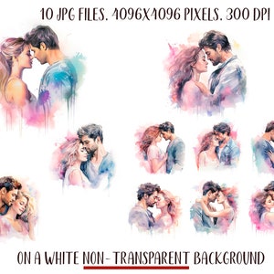 Watercolor Couple Clipart: Romantic Pastel Illustrations (JPG Digital Files) image 2
