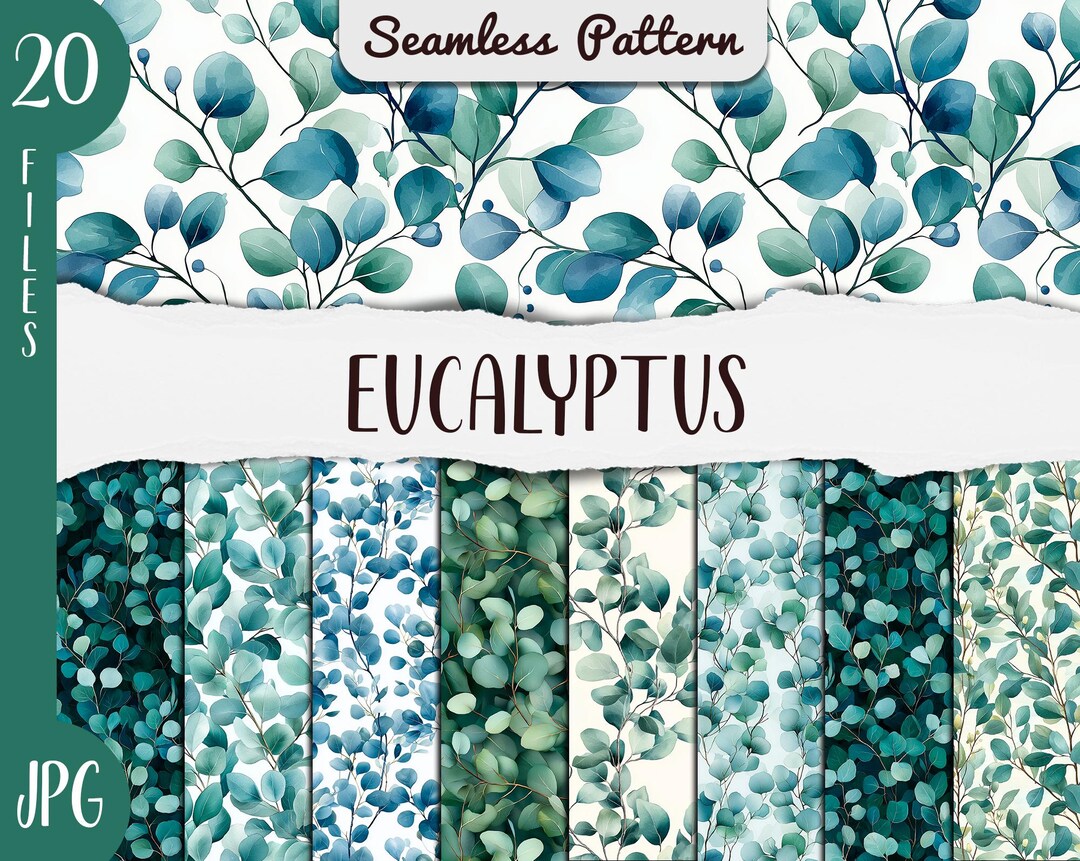 Watercolor Eucalyptus Seamless Pattern: Greenery Digital Paper (JPG) - Etsy