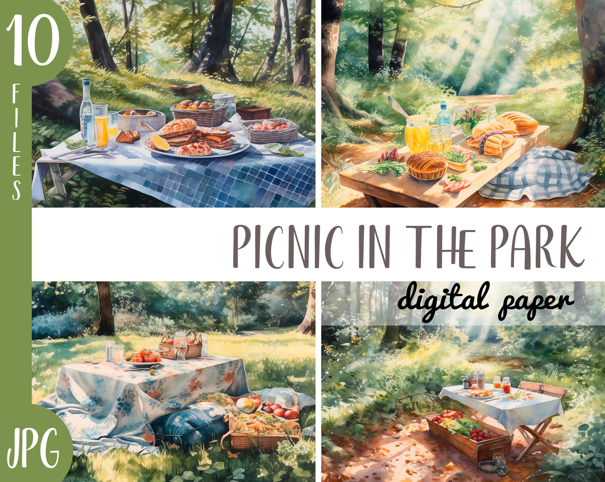 Watercolor Picnic in the Park Clipart Holiday in the Forest Etsy