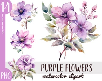 Watercolor Purple Flowers Clipart: Lilac Floral PNG (Digital Download)
