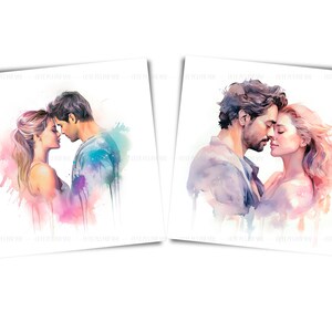 Watercolor Couple Clipart: Romantic Pastel Illustrations (JPG Digital Files) image 5