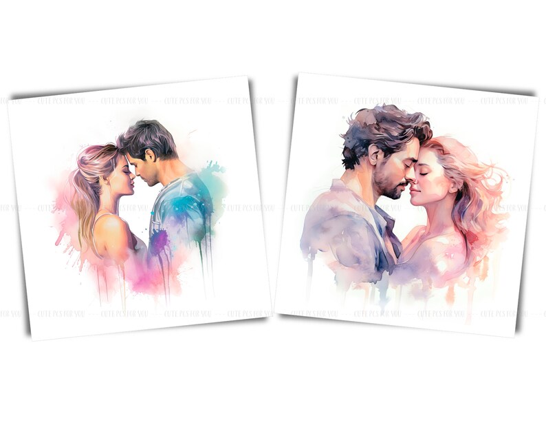 Watercolor Couple Clipart: Romantic Pastel Illustrations (JPG Digital Files) image 5