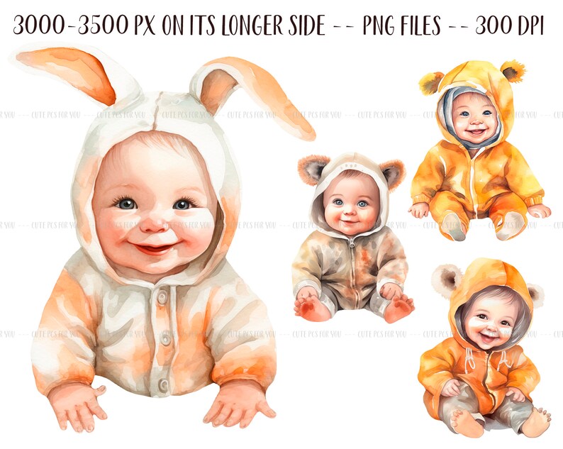 Watercolor Cute Babies in Animal Costumes Kids in Costumes Etsy