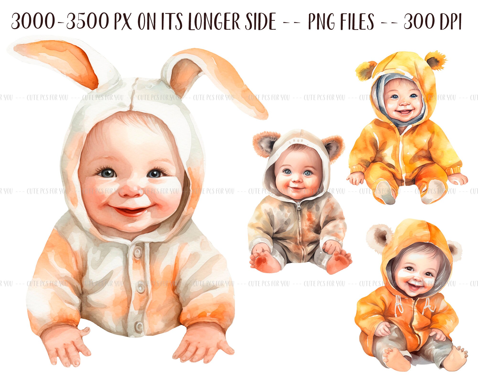 Watercolor Cute Babies in Animal Costumes Kids in Costumes Etsy