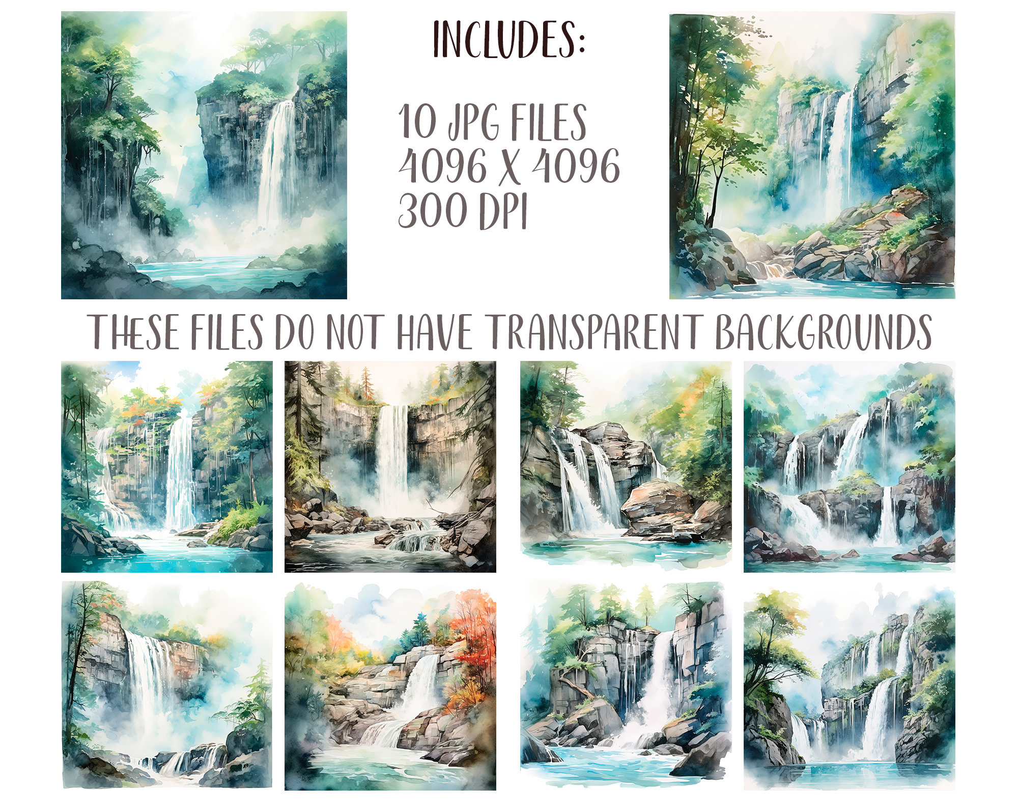 Watercolor Waterfalls Clipart Natural Landscape Waterfall - Etsy