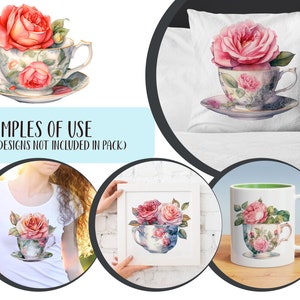 Watercolor vintage cups with roses retro tea mugs PNG-vintage roses pastel colors delicate illustrations antique flower arrangements image 9