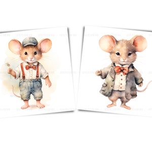 Watercolor Vintage Mice Clipart: Retro Mouse Illustration (Digital Download) image 7