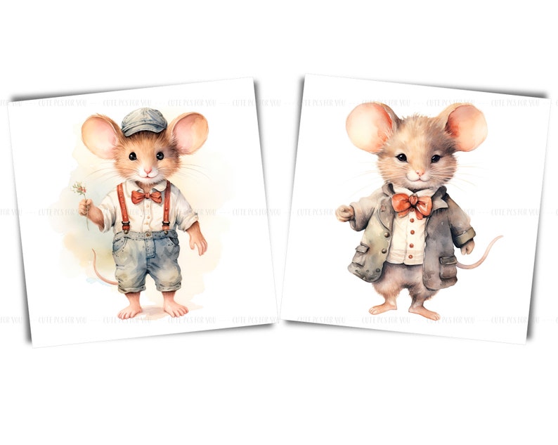 Watercolor Vintage Mice Clipart: Retro Mouse Illustration (Digital Download) image 7