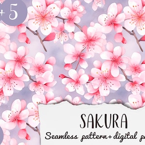 Aquarell Sakura nahtlose Muster-rosa Blumen digitales Papier-Kirsche wiederholen Hintergrund-Frühling floral Scrapbooking Muster-Sakura Fliese JPG