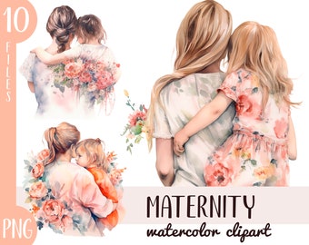 Watercolor Maternity Clipart: Mother & Child PNG (Digital Download)