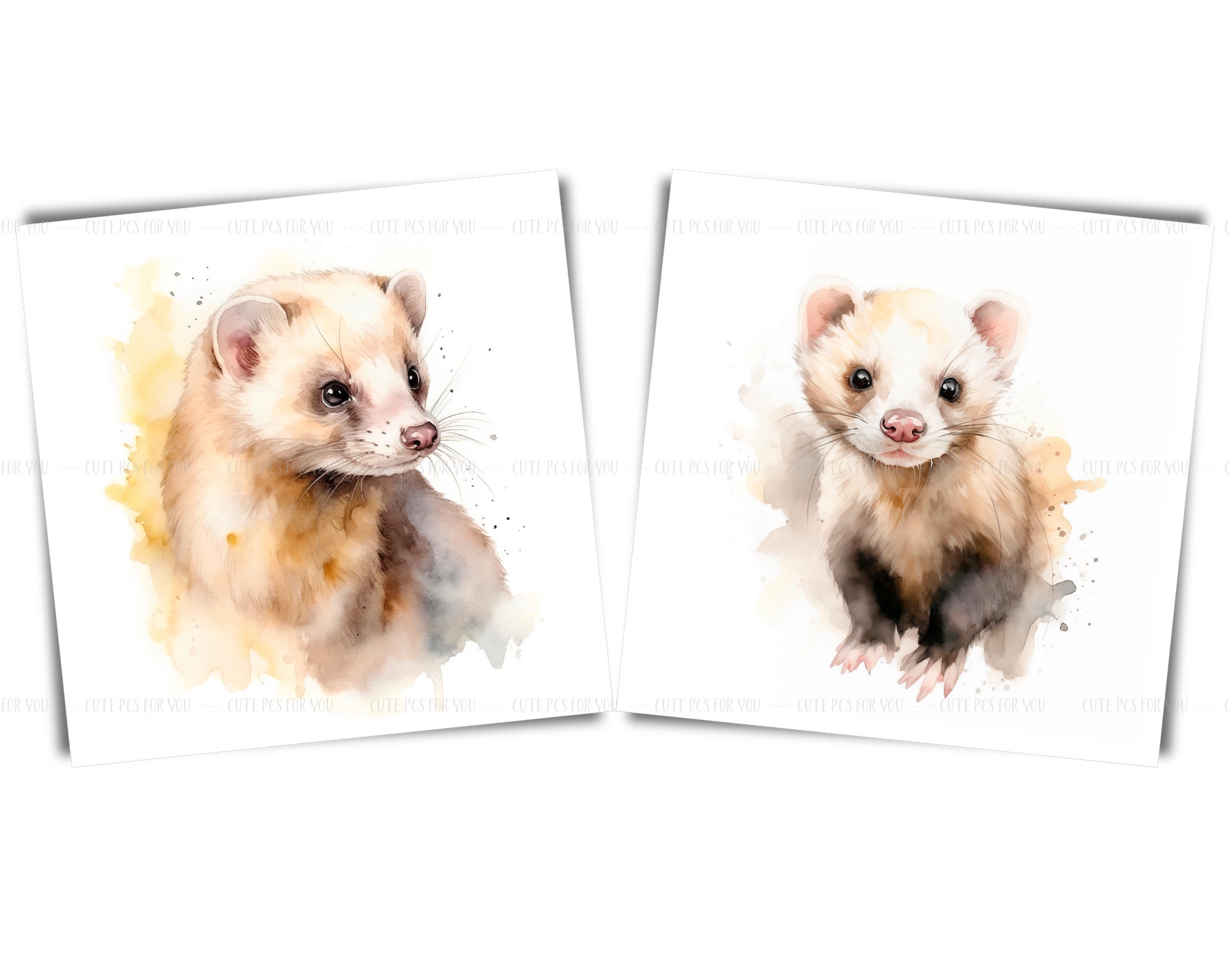 Watercolor Ferrets Clipart Cute Ferret Portrait Jpg Pets - Etsy
