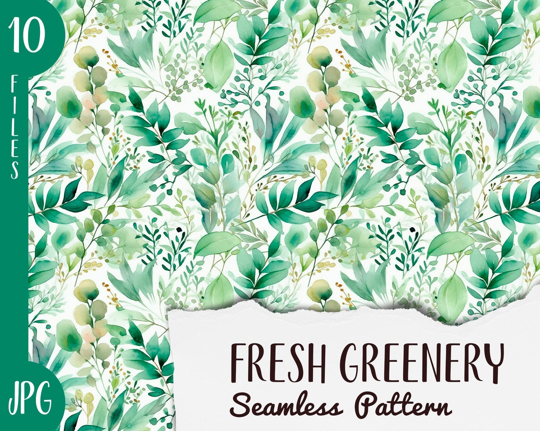 Watercolor Fresh Greenery Seamless Pattern Leaves Digital - Etsy