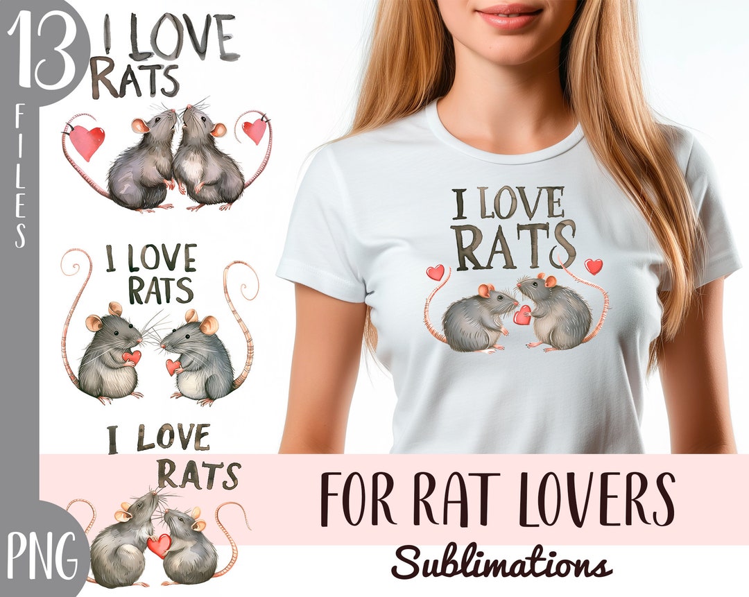 Watercolor I Love Rats Sublimation Clipart - Cute Mice Digital ...