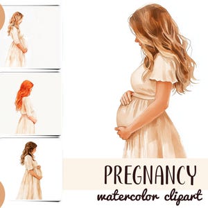 Aquarelle portrait de femme enceinte - Dessins tendres de futures mamans - Illustrations de femmes enceintes - Maternité, Maternité JPG
