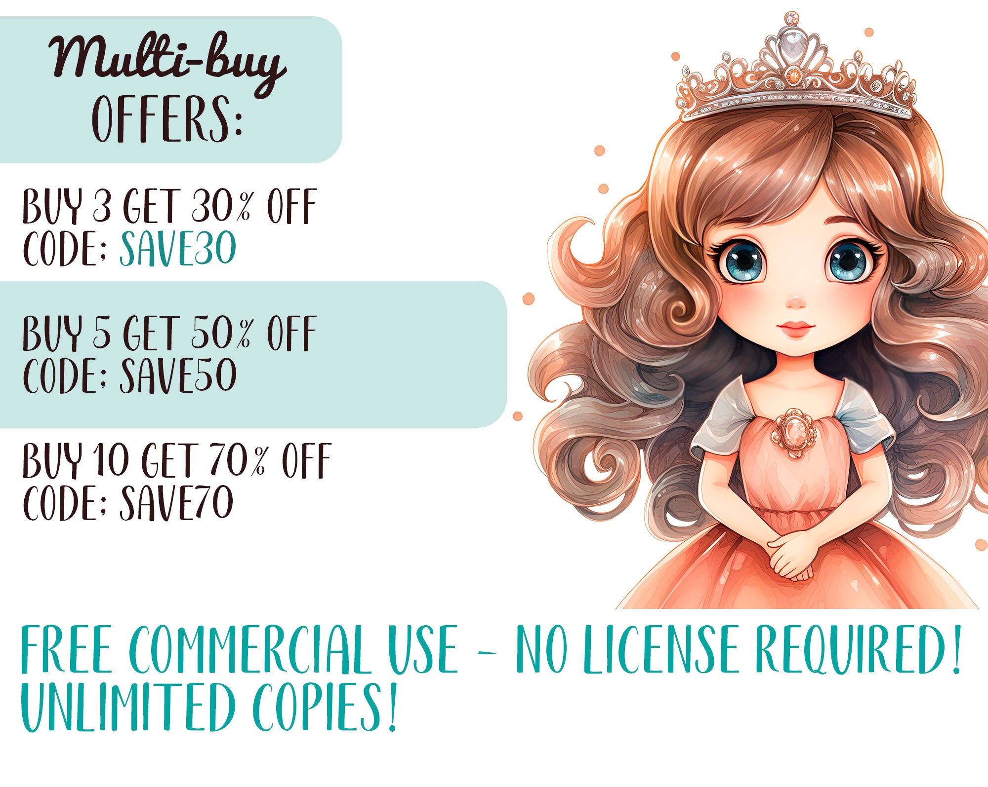 Watercolor Cute Princess Clipart - Little Princess Sublimation - Girls ...