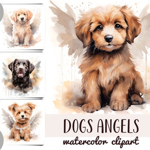 Clipart aquarelle chiens anges - chiot mignon avec sublimation d'ailes JPG - graphismes animaliers délicats - couleurs pastel - perte d'animal de compagnie, beau chien