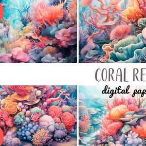 Watercolor Coral Reef Clipart: Tropical Fish Graphics (JPG Digital Download)
