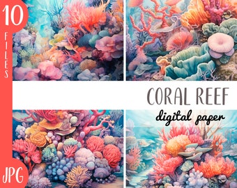 Clipart de arrecife de coral en acuarela: Gráficos de peces tropicales (Descarga digital JPG)