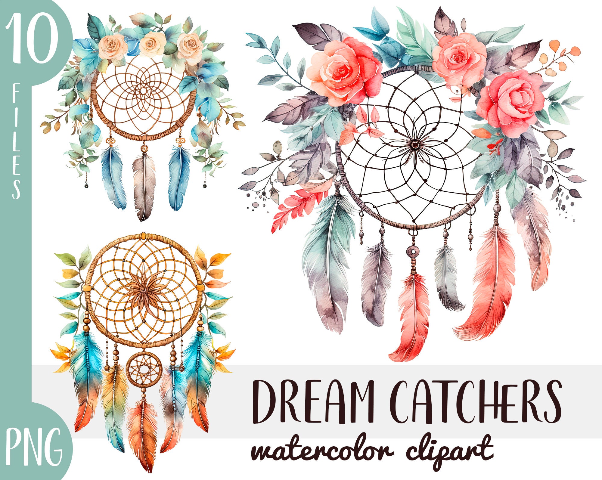Watercolor Dream Catcher Clipart: Floral Boho PNG (digital Download) - Etsy
