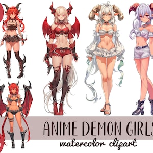 Anime demonenmeisjes clipart - fantastische wezens digitaal papier - Japanse folklore - yokai demon fox - anime schattige kawaiivrouw met hoorns, anime, schattige kawaii png PNGEgg