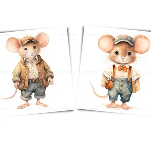 Watercolor Vintage Mice Clipart: Retro Mouse Illustration (Digital Download) image 4