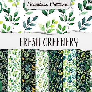 Aquarelle verdure fraîche transparente motif - feuilles vertes papier numérique - plantes d'été pour agenda-feuillage répétant les arrière-plans, tuile de feuille