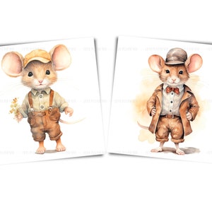 Watercolor Vintage Mice Clipart: Retro Mouse Illustration (Digital Download) image 5