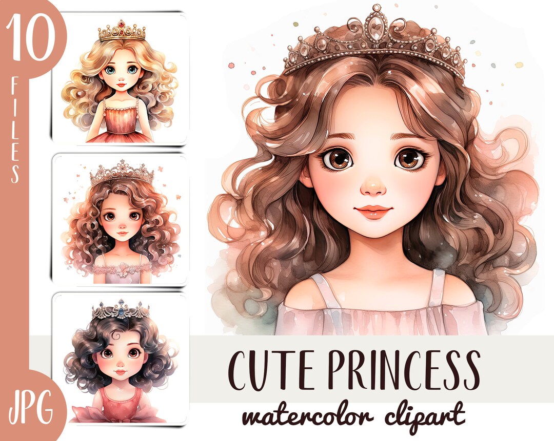 Watercolor Cute Princess Clipart - Little Princess Sublimation - Girls ...