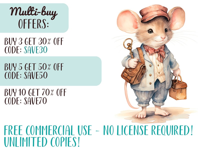 Watercolor Vintage Mice Clipart: Retro Mouse Illustration (Digital Download) image 9