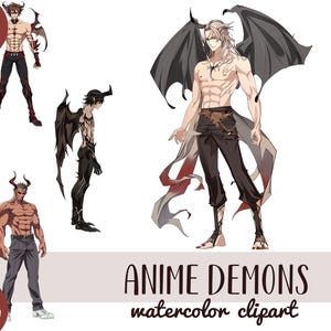 Anime demonen clipart - fantastische wezens digitaal papier - Japanse folklore - yokai demon illustratie - anime knappe man met hoorns, png PNGEgg