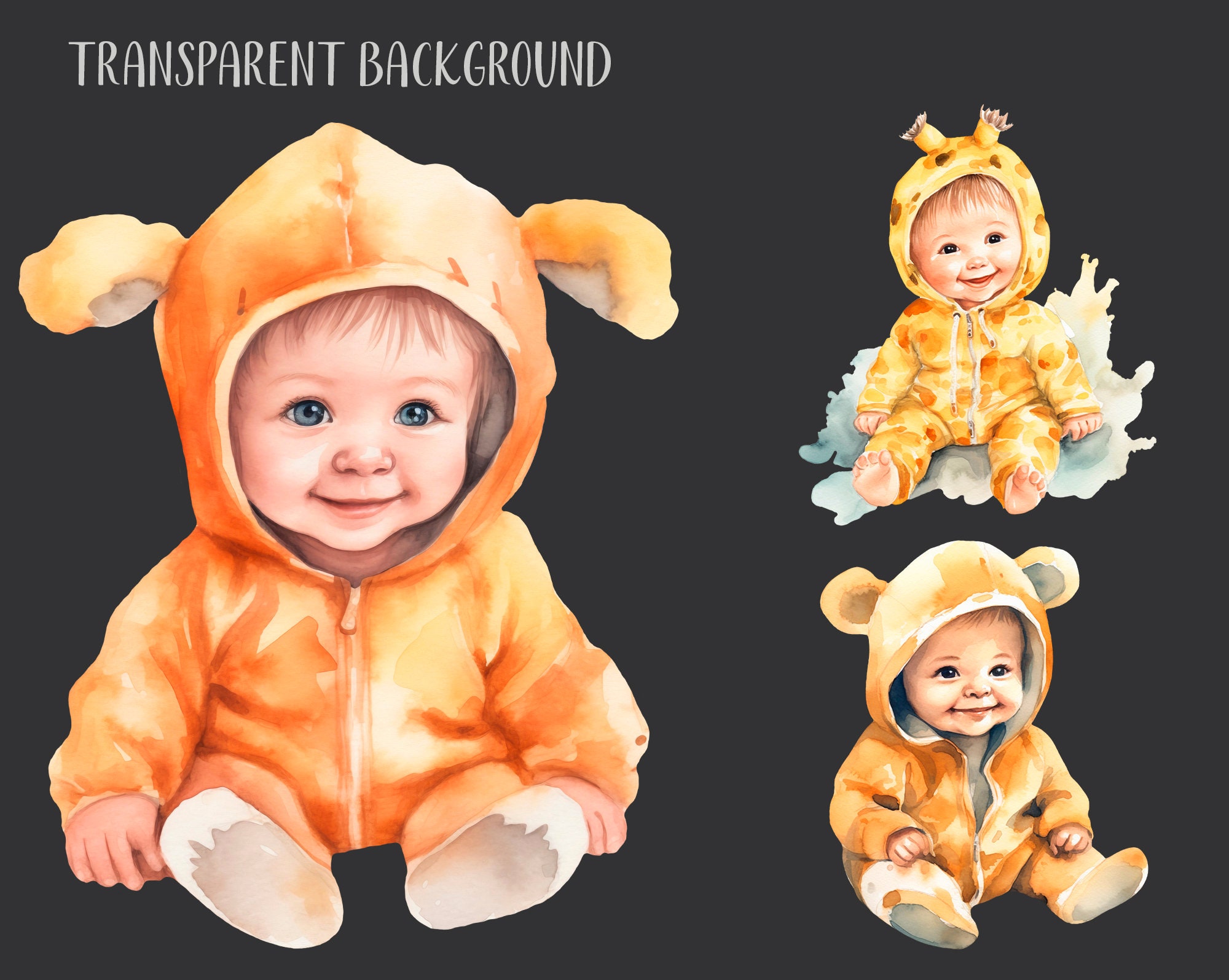 Watercolor Cute Babies in Animal Costumes Kids in Costumes Etsy