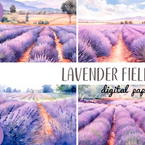 Watercolor lavender fields clipart - lavender digital paper - purple backgrounds - Provence sublimation - lavender jpg - nature landscape