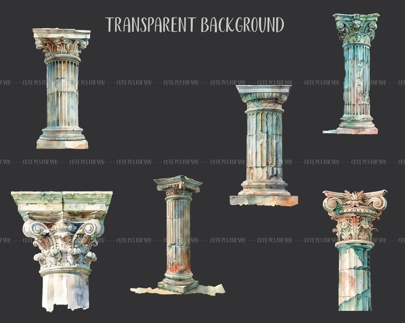 Watercolor Antique Columns Clipart - Ruins Illustrations - Vintage ...