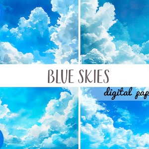 Acquerello bellissimo cielo clipart - cielo con nuvole carta digitale - paesaggio di nuvole blu e bianche - cielo pastello - illustrazioni del cielo