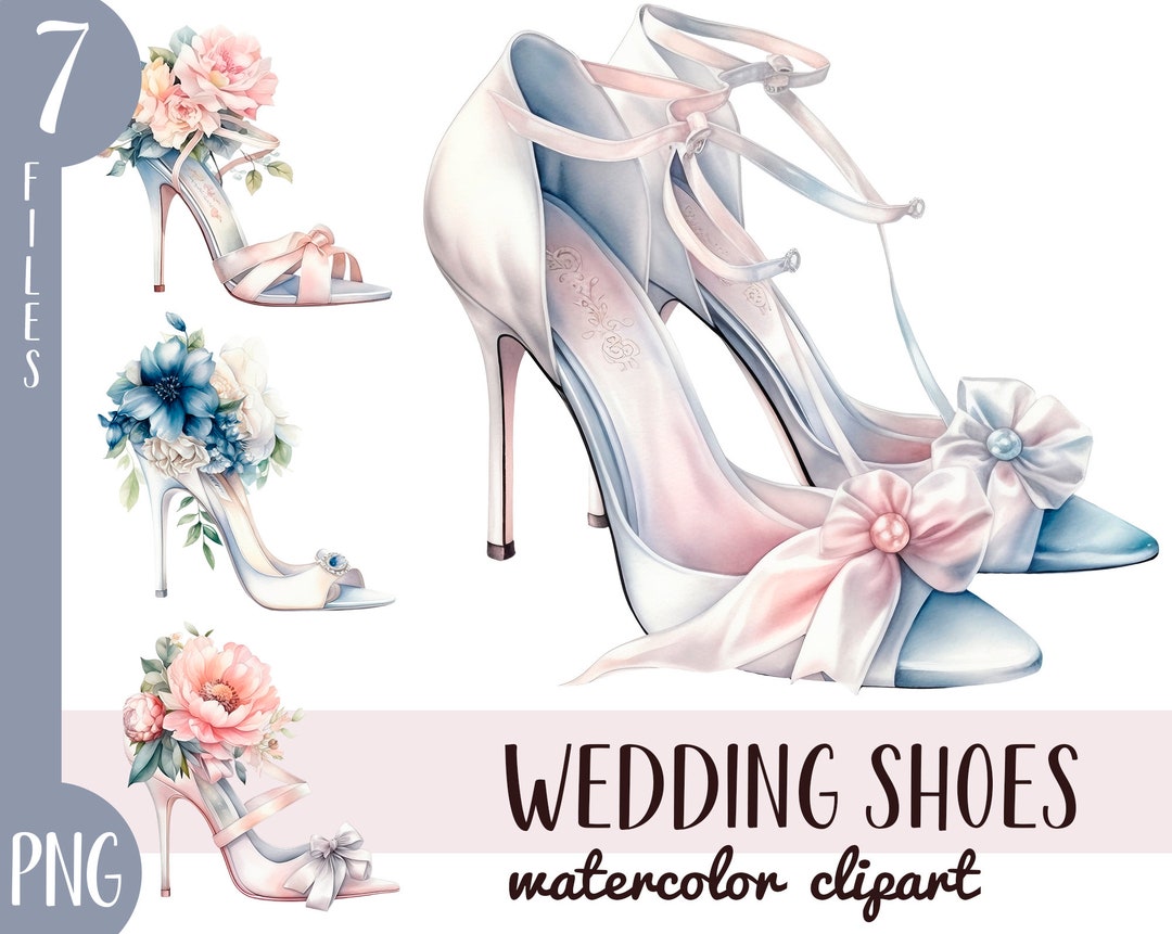 Watercolor Wedding Shoes Clipart Wedding Shoe With Flowers Sublimation