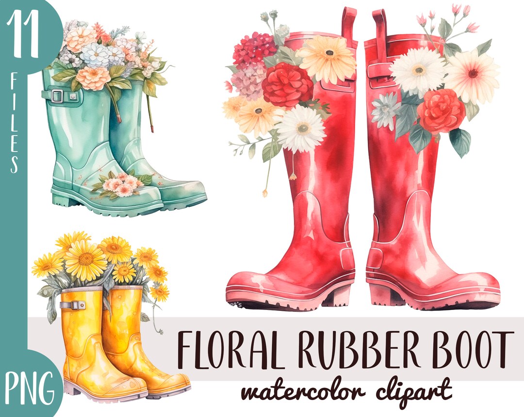 Aquarell Gummistiefel mit Blumen farbige digitale Illustration