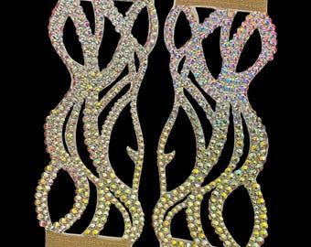 Crystal Flame Dance Cuffs – Luxury Rhinestone Arm Bands with Nude Velcro | Custom Size | Latin, Ballroom, Ice Skating, Stage Performance