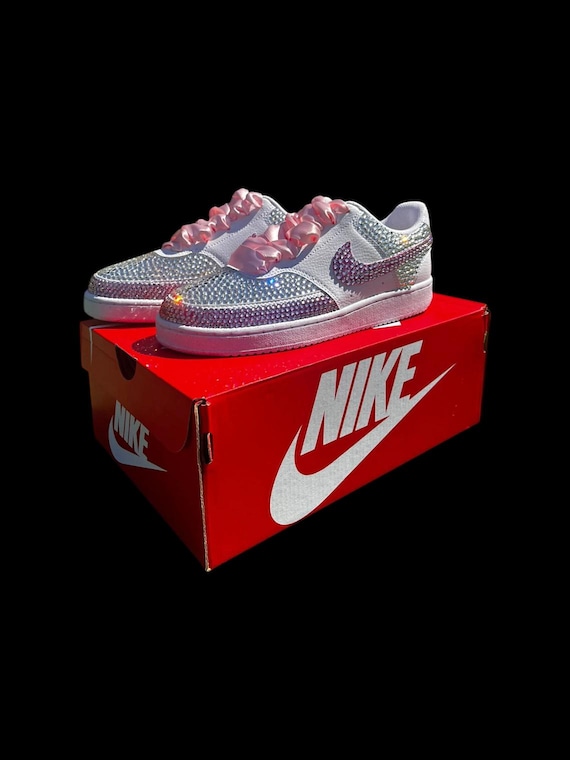 Barbie Pink Rhinestone Nike Sneakers – Custom Crystal Bling Shoes with Satin Laces for Women & Kids