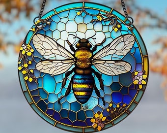 Honey Bee Pattern Hanging Suncatcher | Mothers Day Gift | Honey Bee Custom stained glass Window Hanging |