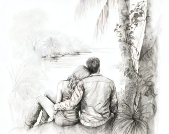 Pencil drawing of Romantic couple step by step