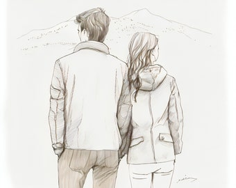 Pencil Sketch Romantic Couple in Love Art 15 Bundle 