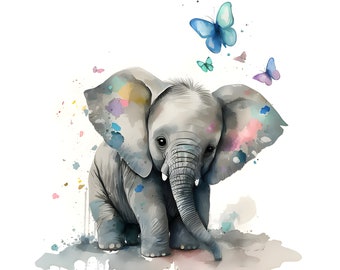 Aquarelle - Lot de 15 éléphants doux - Art animalier - 6752 × 6752 - Art mural imprimable - Clipart - Téléchargement instantané - Haute qualité - Cadeau