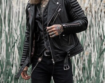 Men’s Fashion High Quality Top Grain Sheepskin Premium Leather Jacket (Made to Order) Biker Motorcycle Brando Style Black