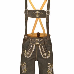 Authentic Bavarian Lederhosen Real Suede Leather Oktoberfest German Trachten Antique Brown Reindeer Embroidery Shorts Pants Free Suspenders