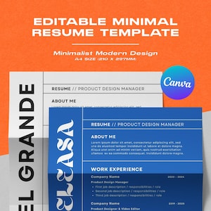 Minimalist Resume Template Canva | Professional Resume Template | Minimal Resume Canva | Modern Resume Template | Cover Letter Design Canva
