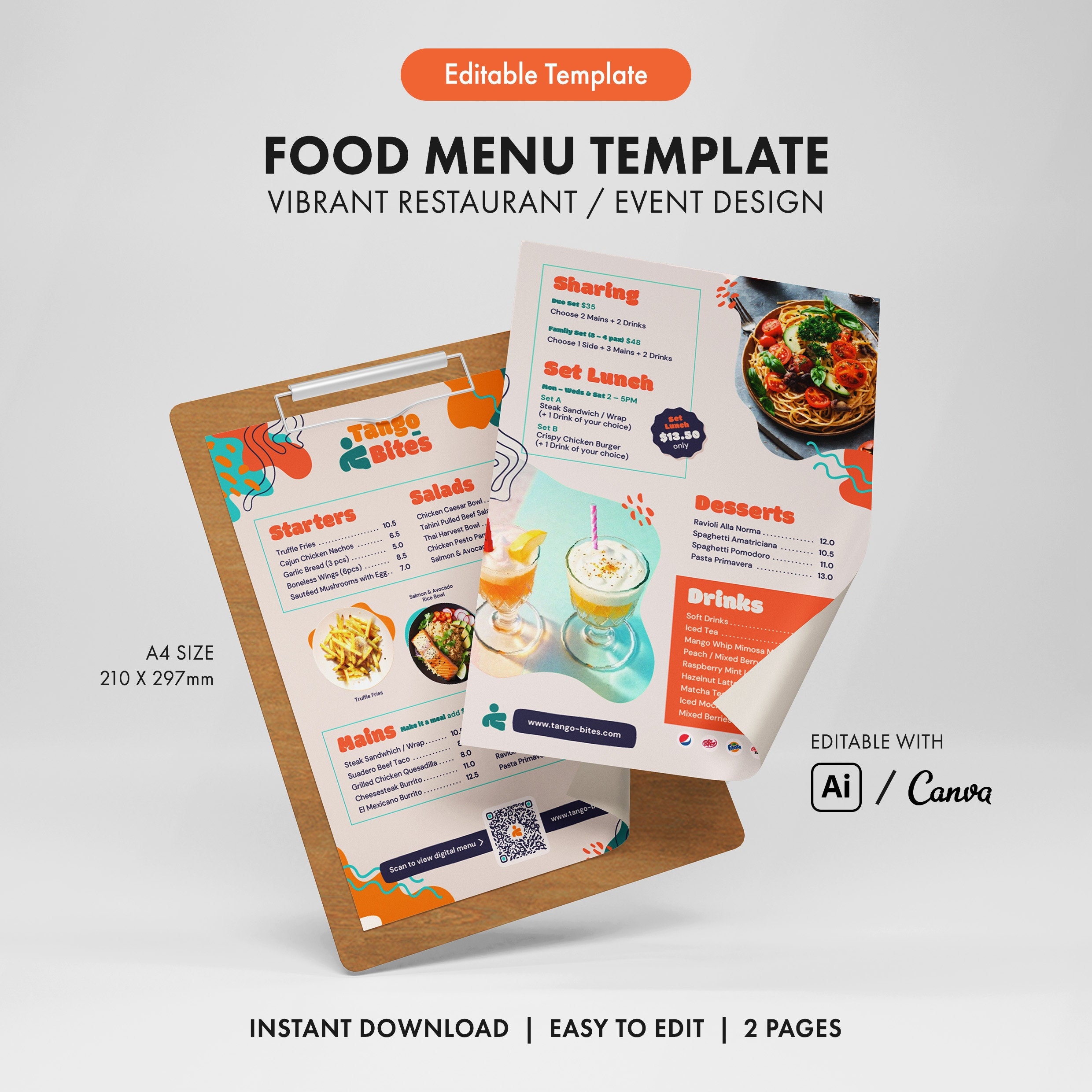 Menu Order Invite Fun Vibrant Food Cafe Brunch A4 Menu Template Restaurant Menu Canva ...