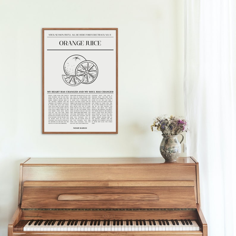 Noah Kahan Orange Juice Poster Song Lyric Wall Print Art Etsy